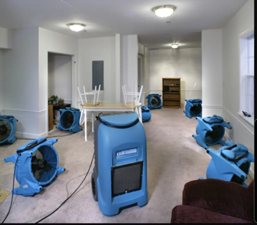 Air movers and dehumidifier setup for Water Damage Restoration in Shenango